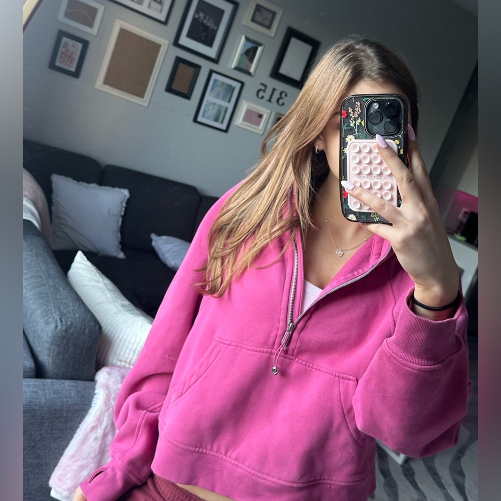 Cropped lulu scuba jacket pink limited color